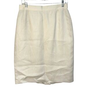 Escada Margaretha Ley Ivory White Linen Pencil Skirt Vintage Designer S 40 US 10